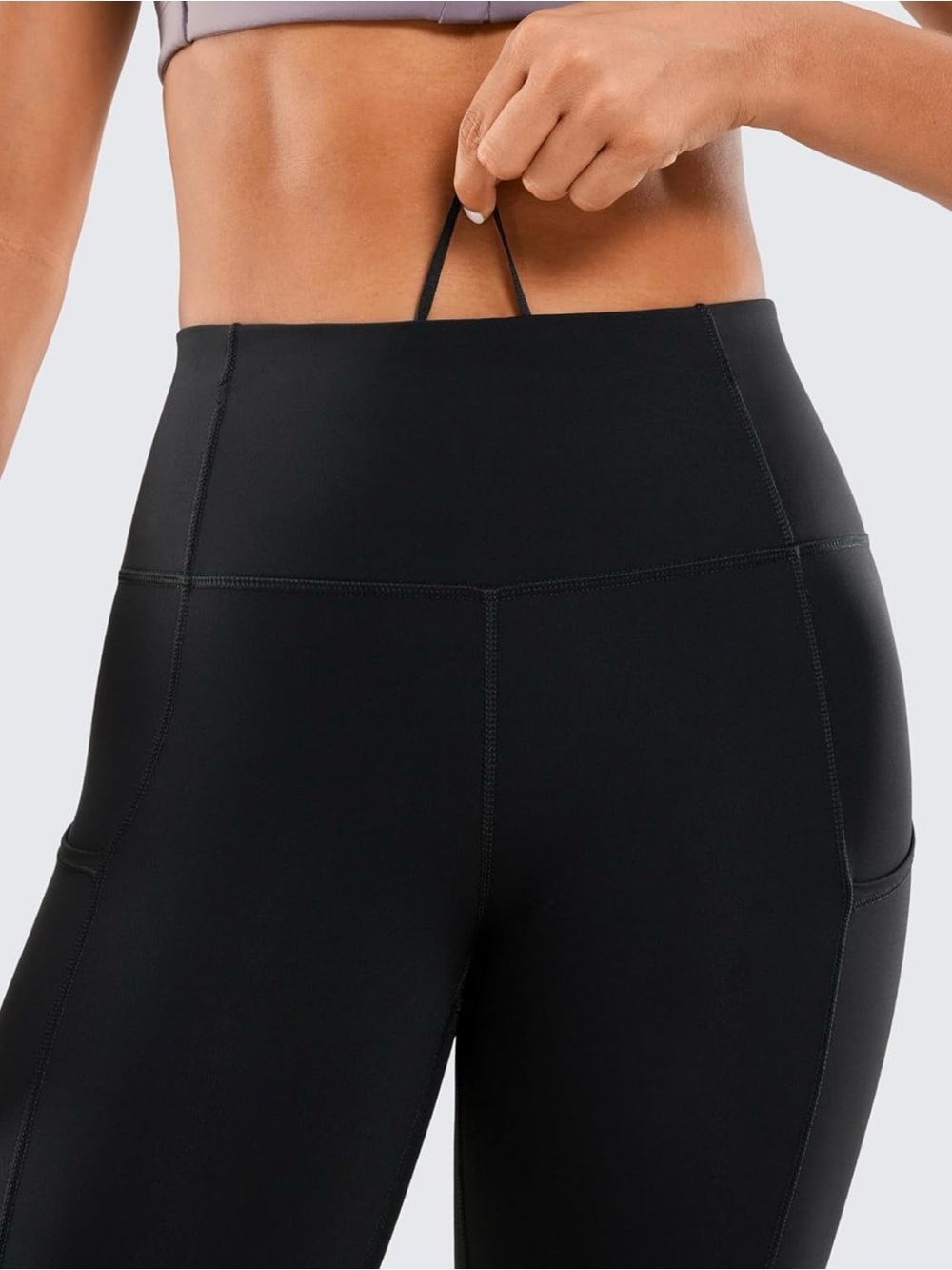 Black Athletic Leggings Side Pockets High Waist 7/8 Length Women’s L